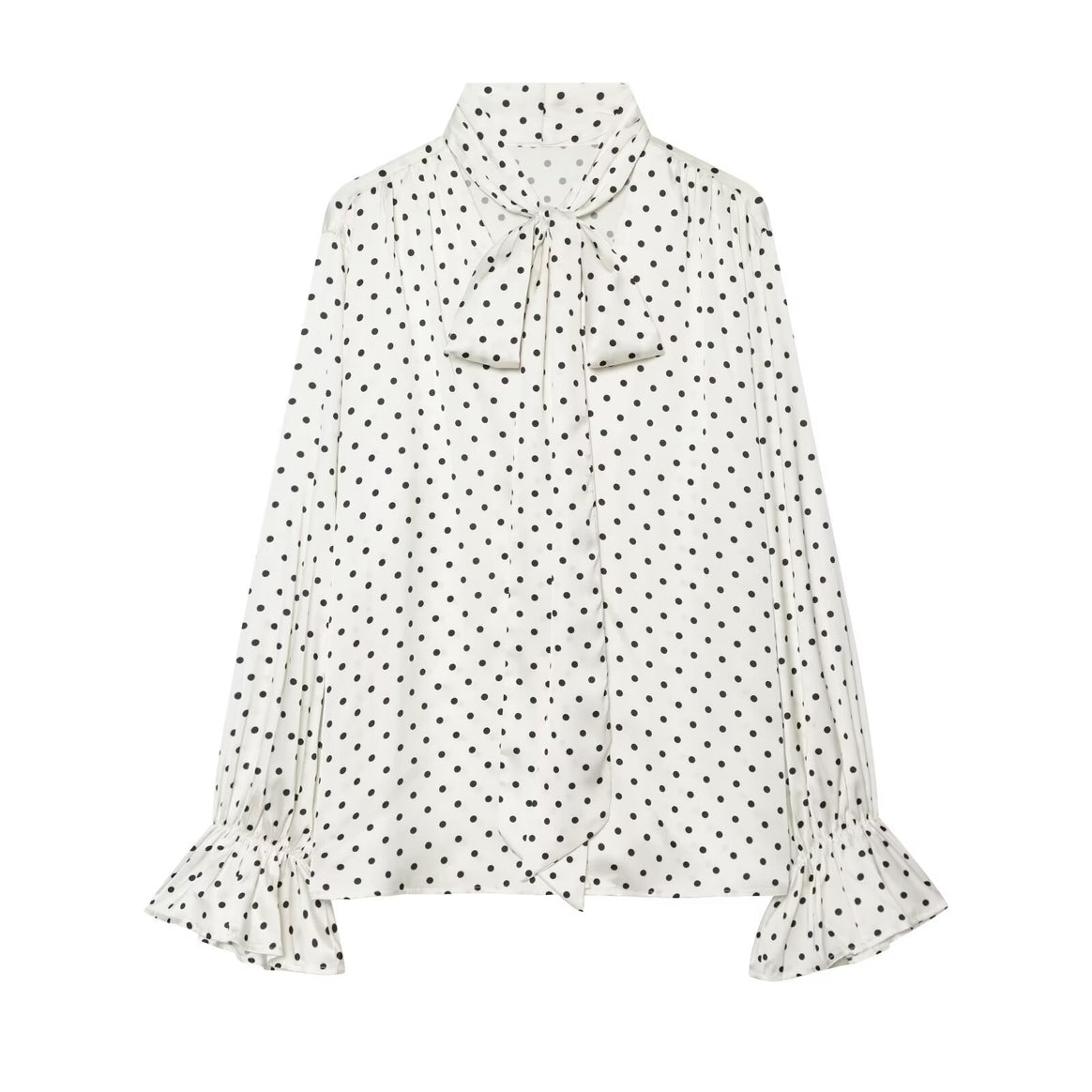 Women's silk look tie blouse with puff sleeves and frill cuff detail Drune