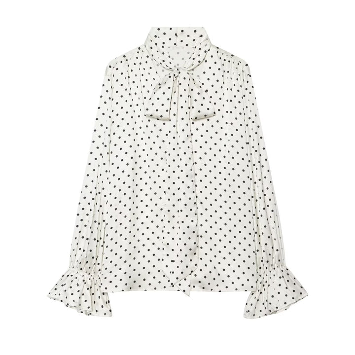 Women's silk look tie blouse with puff sleeves and frill cuff detail Drune