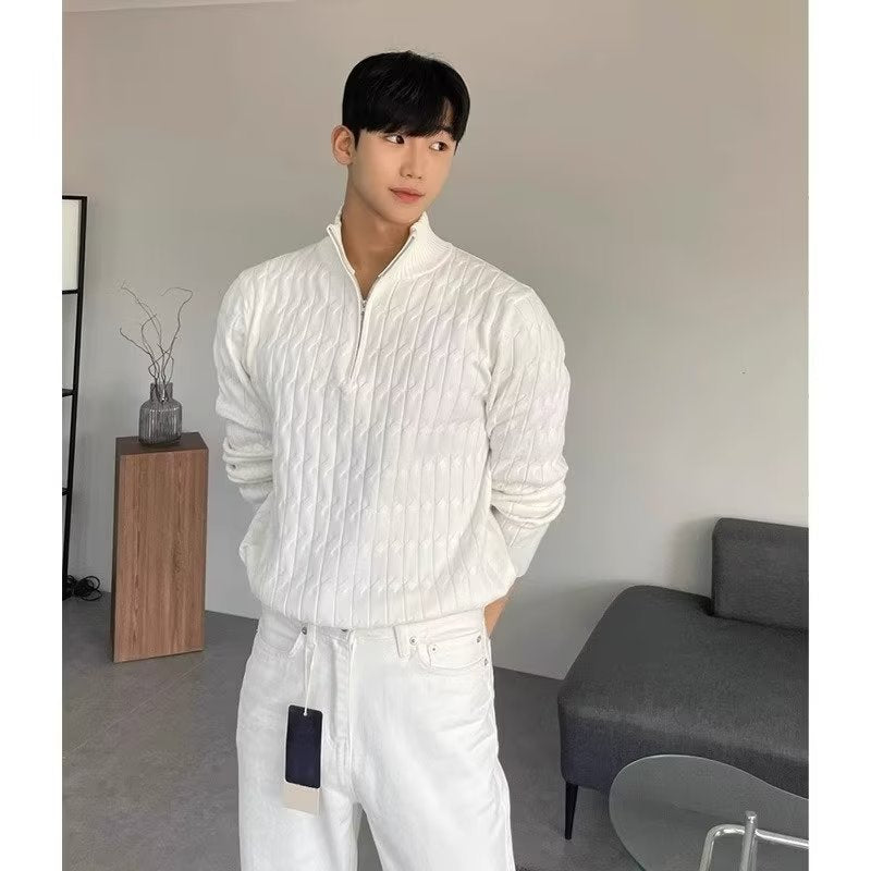Men's knitted sweater with cable pattern and roll neck Mune Fashion