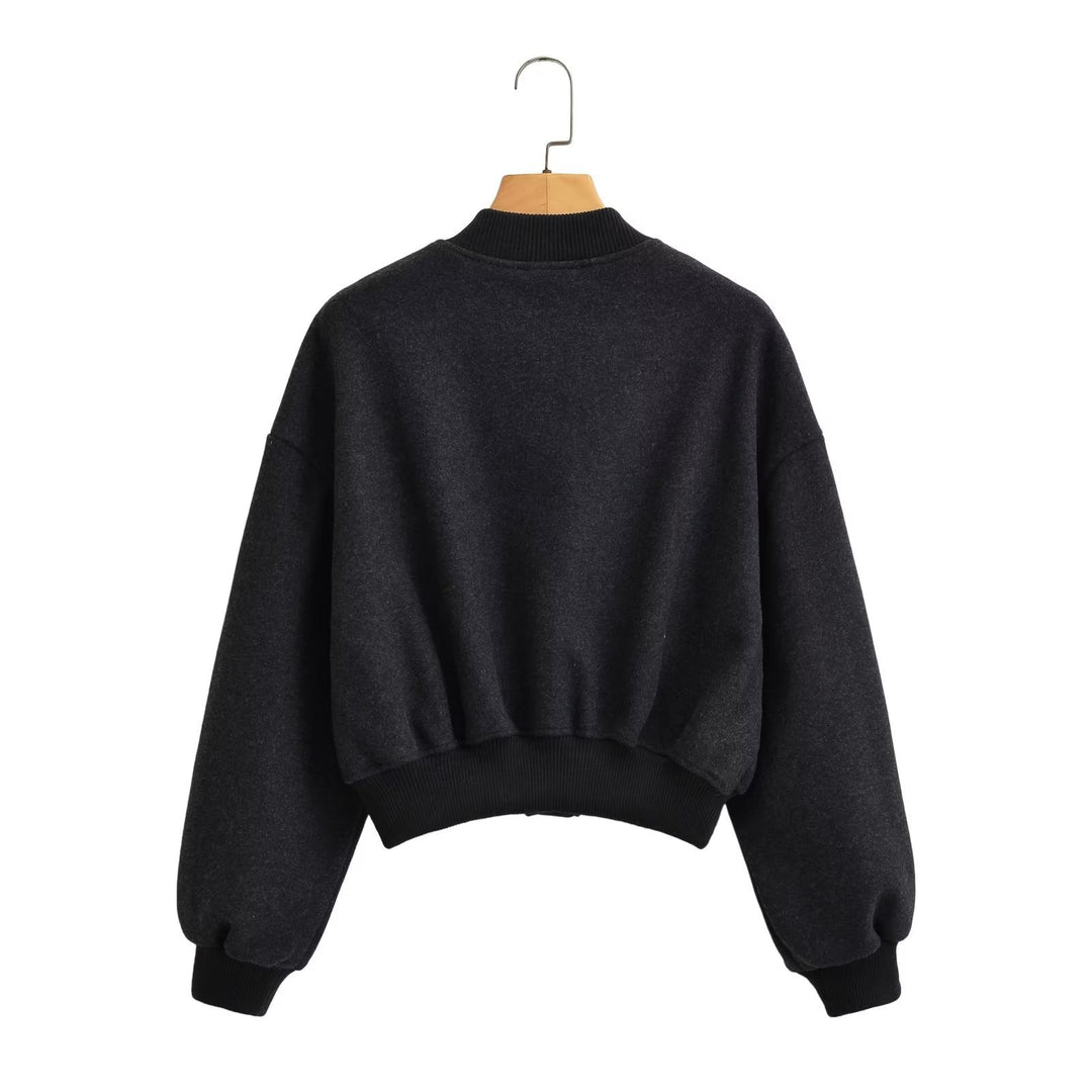 Unisex oversized wool blend bomber jacket with ribbed hem and snap button placket Mune Fashion