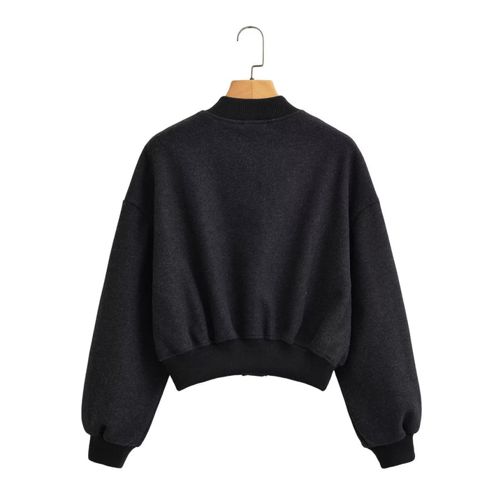 Unisex oversized wool blend bomber jacket with ribbed hem and snap button placket Mune Fashion