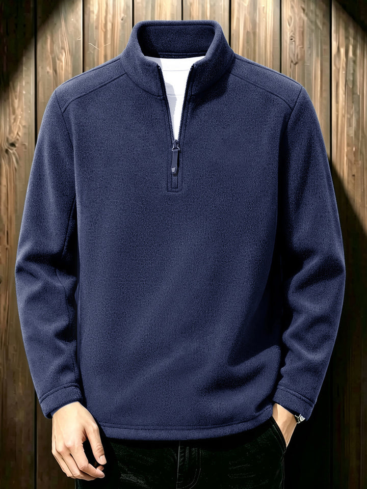 Men's Thermal Knit Fleece Pullover with Half Zip and Stand-up Collar Mune Fashion