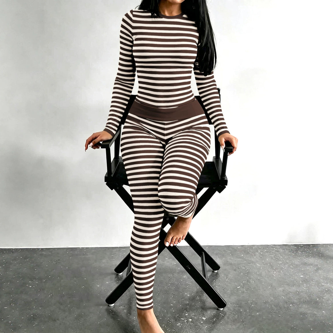 Women Figure-Flattering Stretch Lounge Set with Long Sleeve Top and High-Waisted Leggings Mune Fashion
