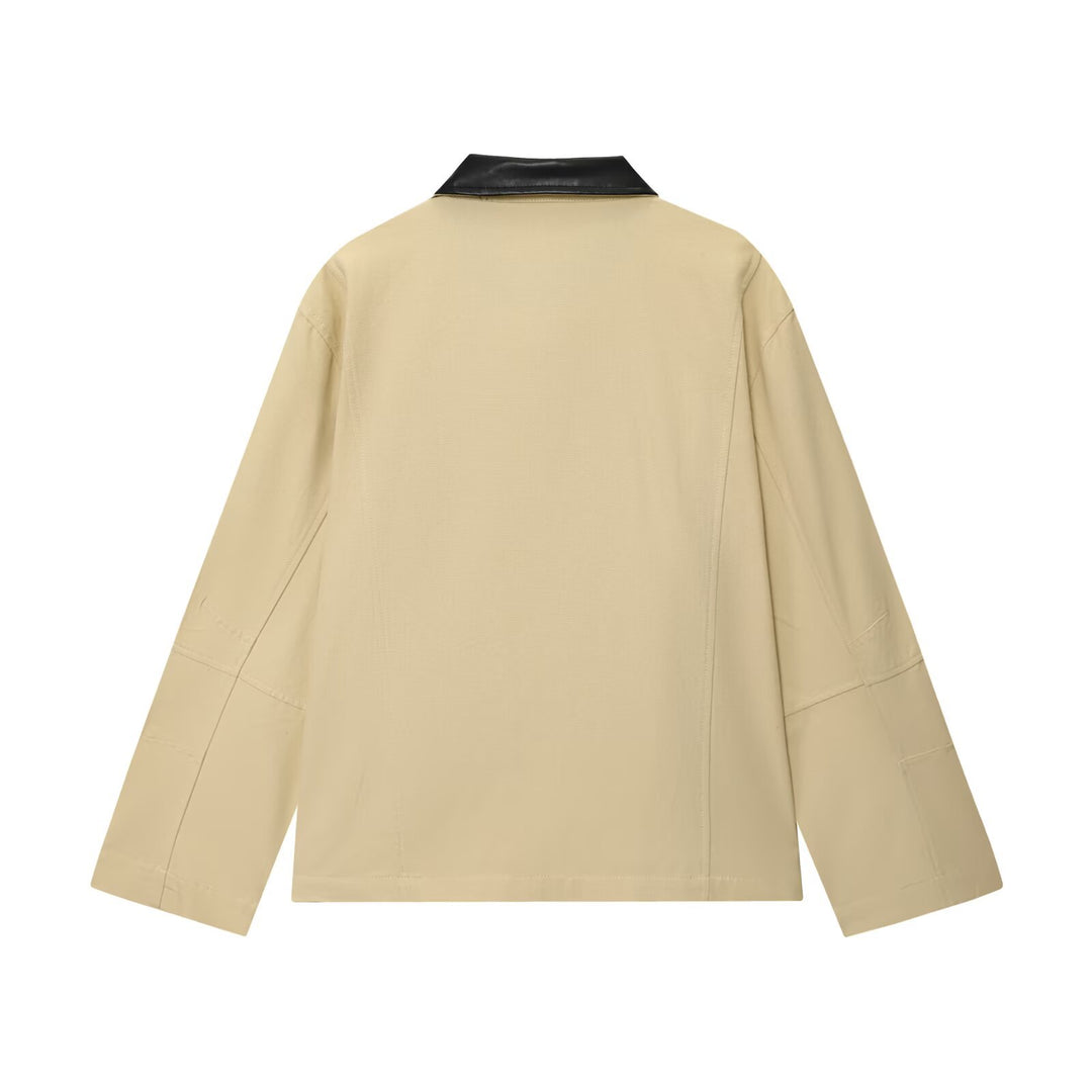 Women's Oversized Jacket with Zipper and Contrasting Faux Leather Collar Mune Fashion