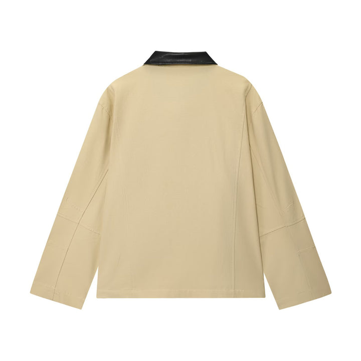 Women's Oversized Jacket with Zipper and Contrasting Faux Leather Collar Mune Fashion