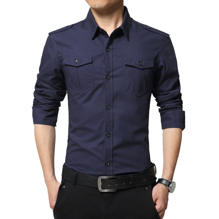 Men's Slim-Fit Utility Shirt with Shoulder Flaps and Flap Pockets Mune Fashion