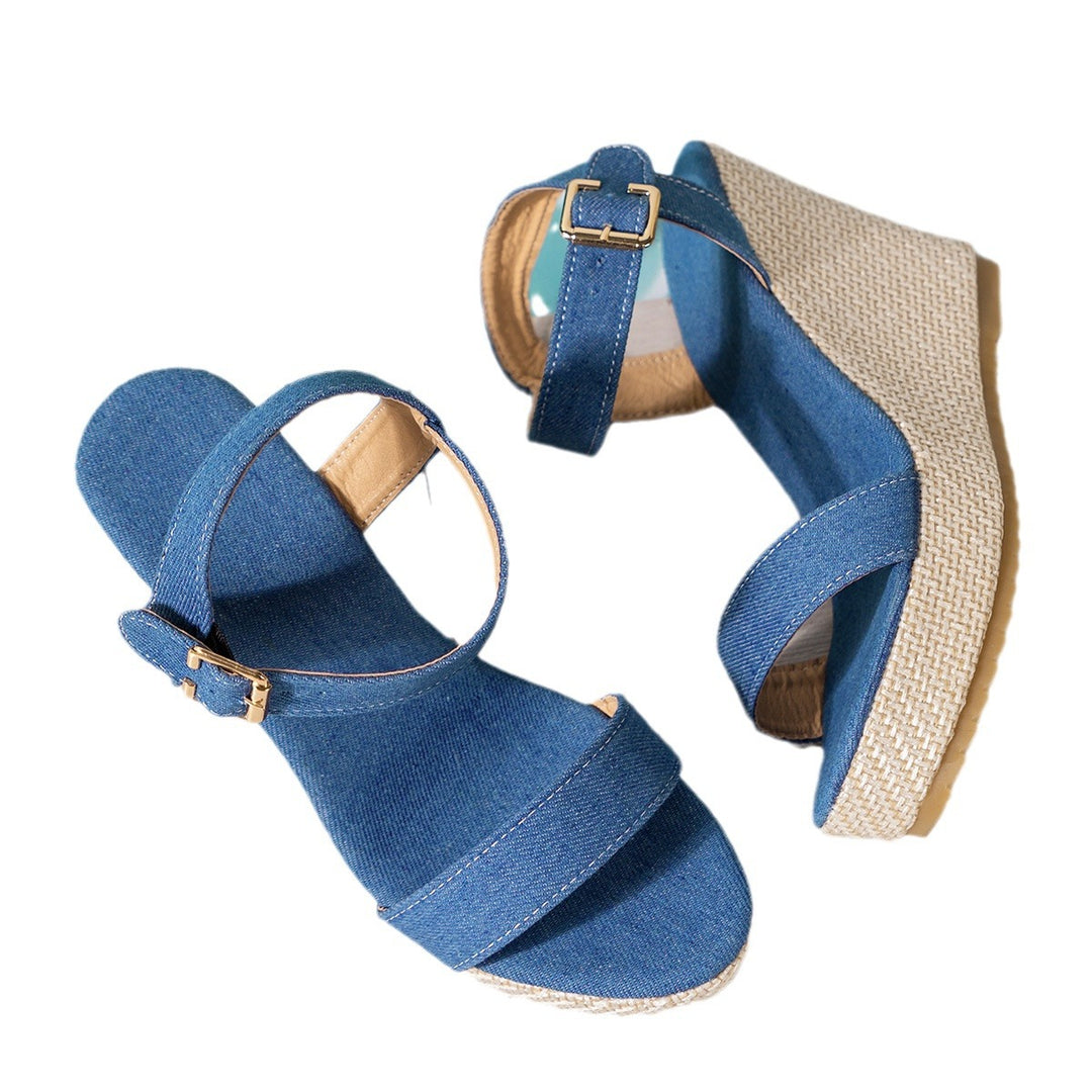 Women nan jeans straps espadrille with adjustable ankle strap and braided wedge heel Mune Fashion
