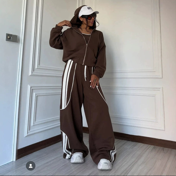 Women's Oversize Hooded Sweat Jacket with Zipper and Wide Track Pant Set Mune Fashion