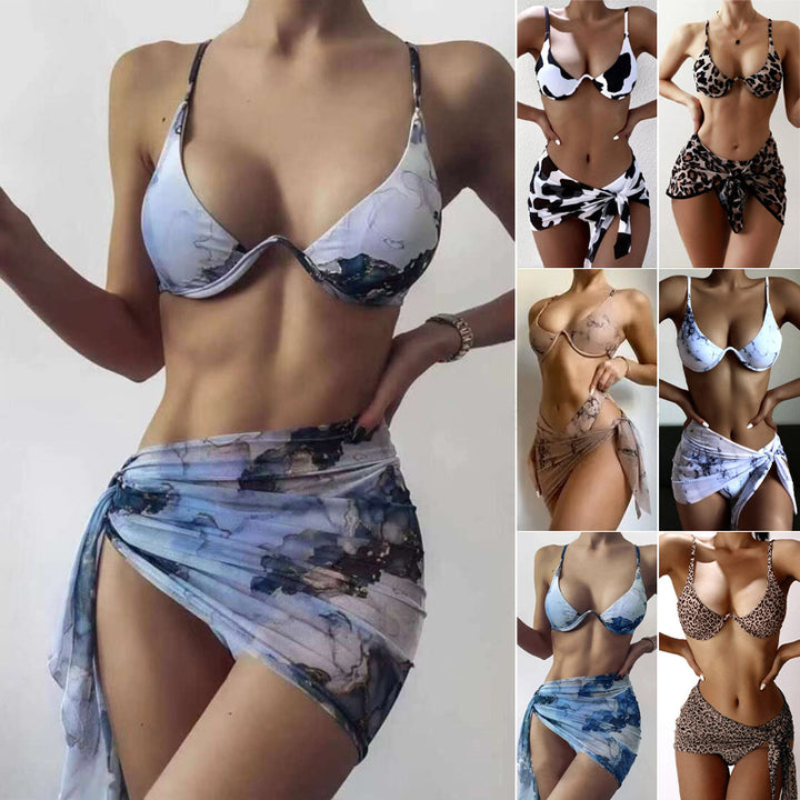 Women Triangle Bikini Set with Elegant Wrap Skirt Mune Fashion