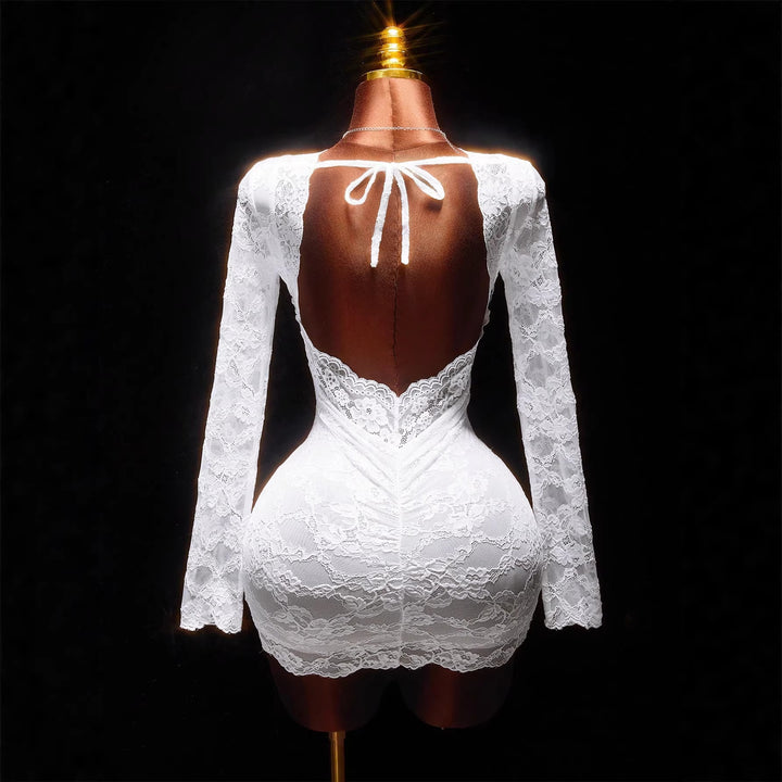 Women nan short lace sheath dress with integrated corset and deep V-neck Mune Fashion