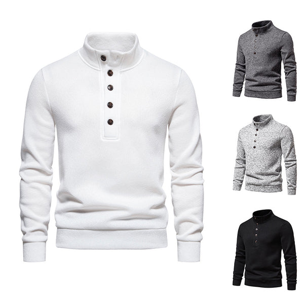 Men's Comfortable Fine Knit Sweater with Button Placket and Stand-Up Collar Mune Fashion
