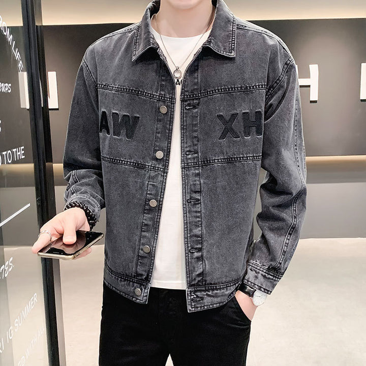 Men's Casual Denim Jacket with Fashionable Applications Mune Fashion