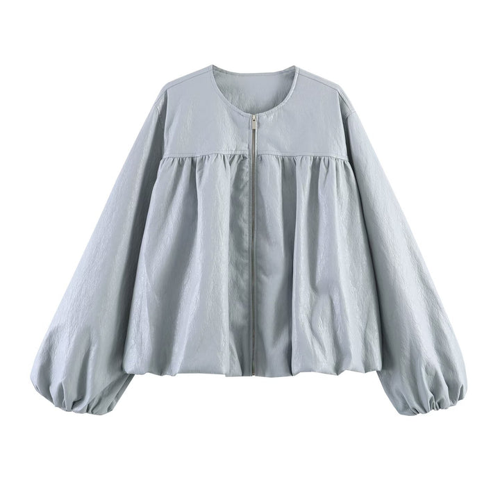 Women's oversized jacket with balloon sleeves, zipper and gathered yoke Mune Fashion