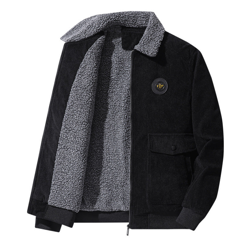 Men's Corduroy Trucker Jacket with Sherpa Collar, Zipper and Flap Pockets Mune Fashion