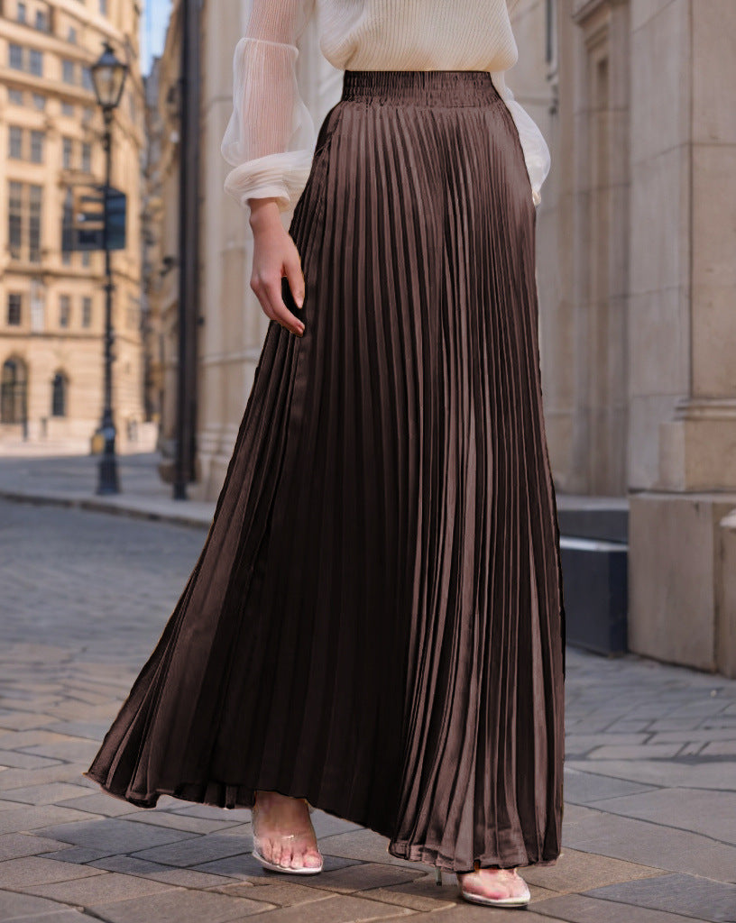Women nan Maxi skirt pleated from flowing satin with elastic waistband Mune Fashion