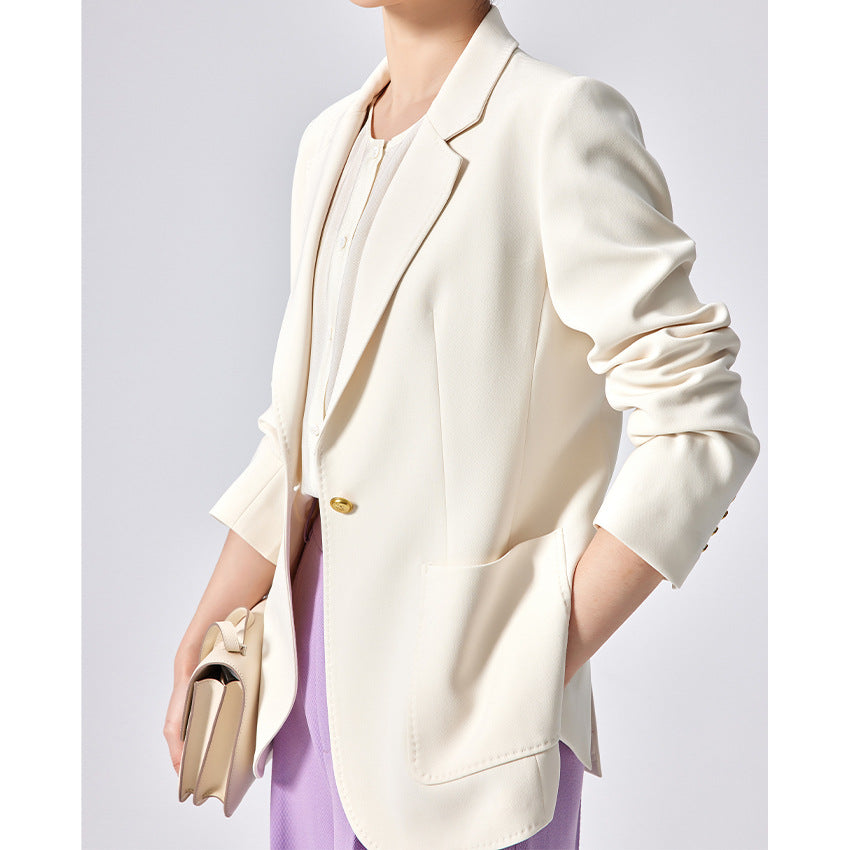 Women Tailored Single-Button Blazer with Patch Pockets and Narrow Lapel Mune Fashion