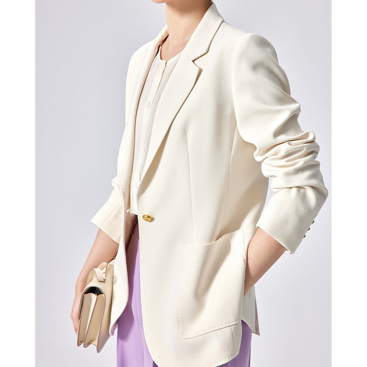 Women Tailored Single-Button Blazer with Patch Pockets and Narrow Lapel Mune Fashion