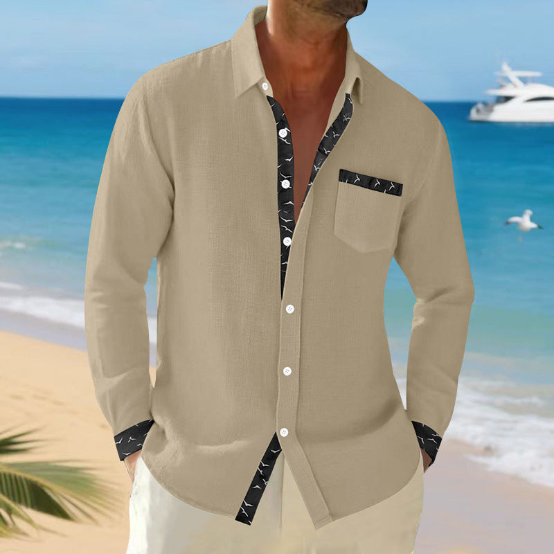 Men's casual linen blend shirt with contrasting trim on collar and cuffs as well as breast pocket Mune Fashion