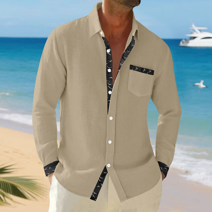 Men's casual linen blend shirt with contrasting trim on collar and cuffs as well as breast pocket Mune Fashion