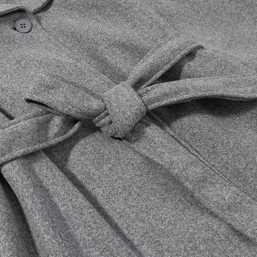 Ladies long coat with tie belt and high stand-up collar made of wool mix Mune Fashion
