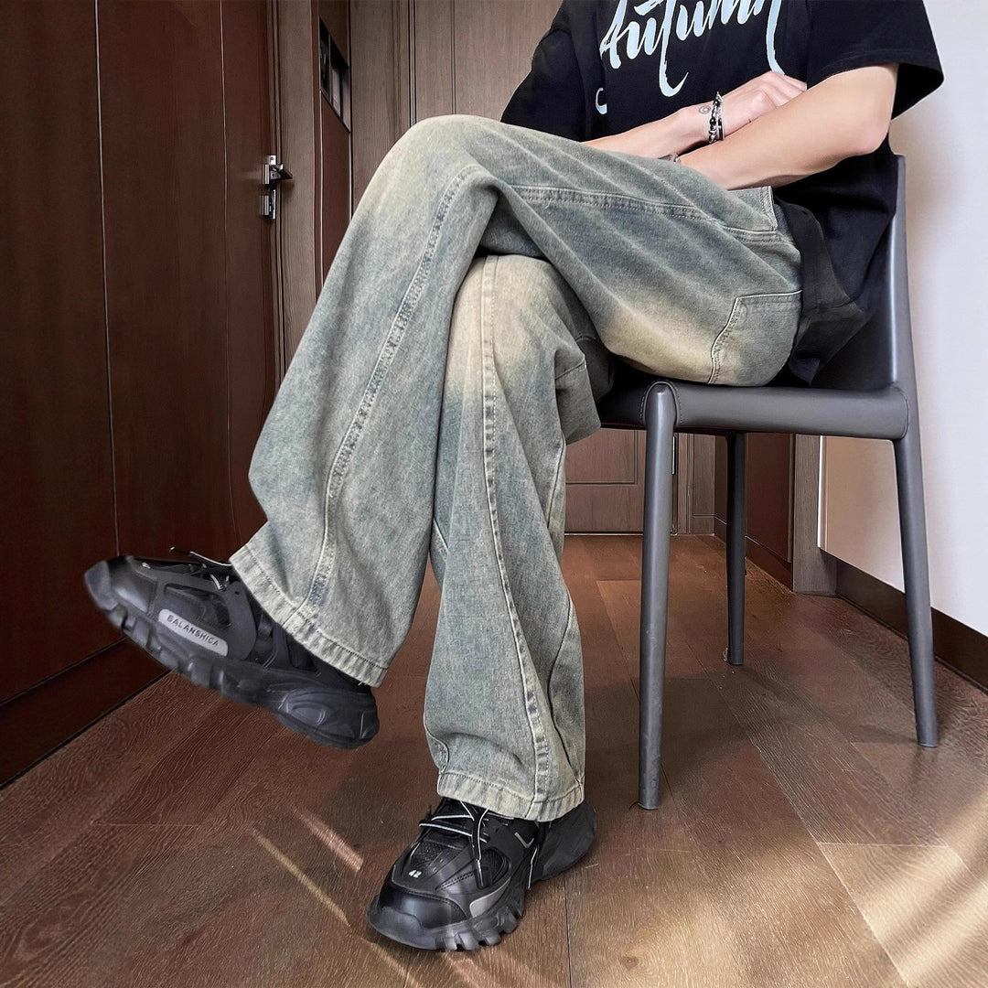 Unisex Wide Leg Denim Pants with Elastic Waistband Mune Fashion