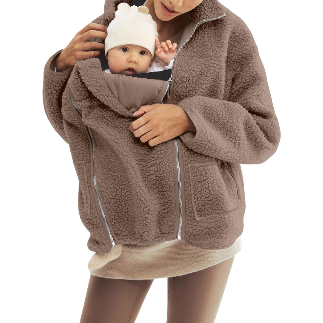 Women's oversized teddy fleece jacket with stand-up collar and full-length zipper Mune Fashion