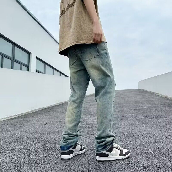 Men's Casual Distressed Jeans with Star Appliqués Mune Fashion
