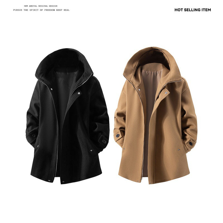 Men's wool blend hooded coat with oversized fit and hidden snap button placket Mune Fashion