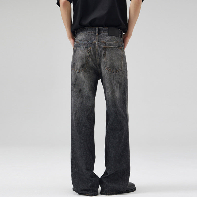 Men's Relaxed-Straight Denim Jeans with Vintage Wash and Extended Hem Mune Fashion