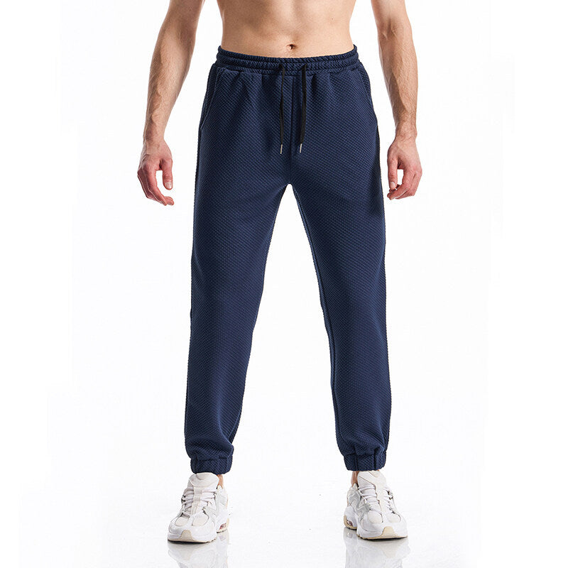 Men's Textured Jogging Pants with Elastic Waistband, Drawstring, and Cuffed Hem Mune Fashion
