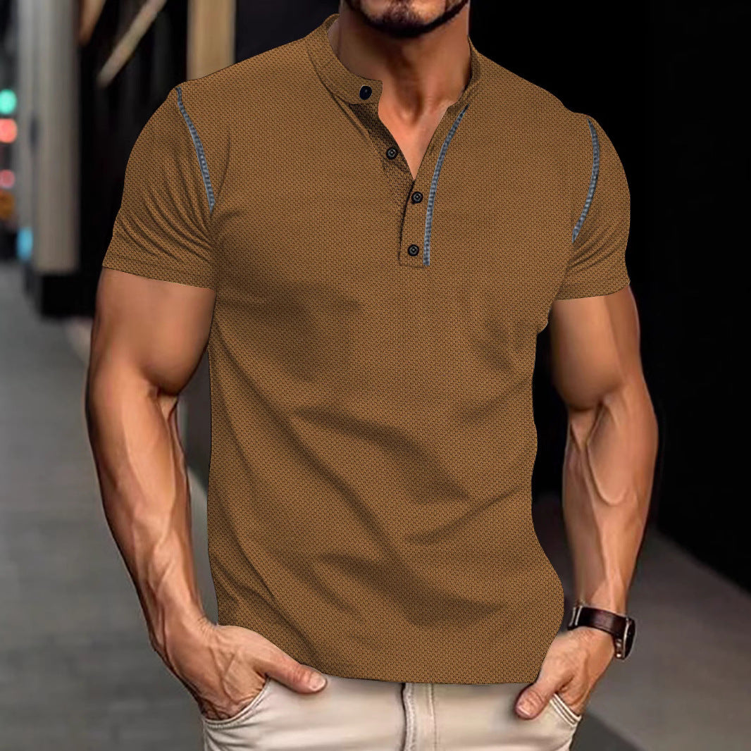 Men's tapered structured polo shirt with stand-up collar and decorative piping Mune Fashion