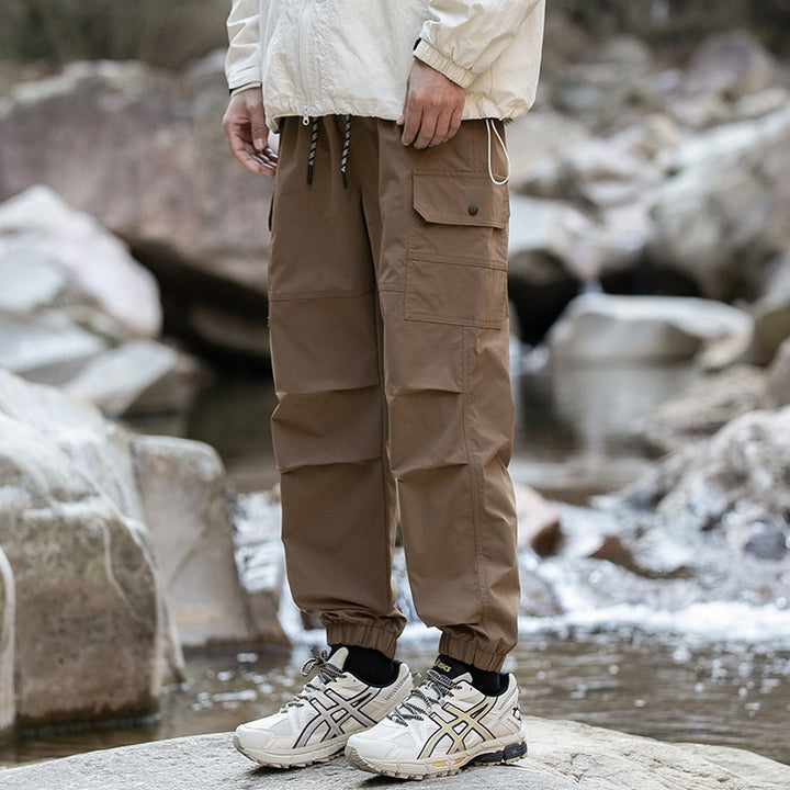 Men's Wide Relaxed Cargo Leisure Pants with Drawstring Waist & Multifunctional Pockets Mune Fashion