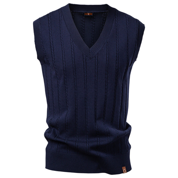 Men's sleeveless knitted vest with V-neck and ribbed hem Mune Fashion