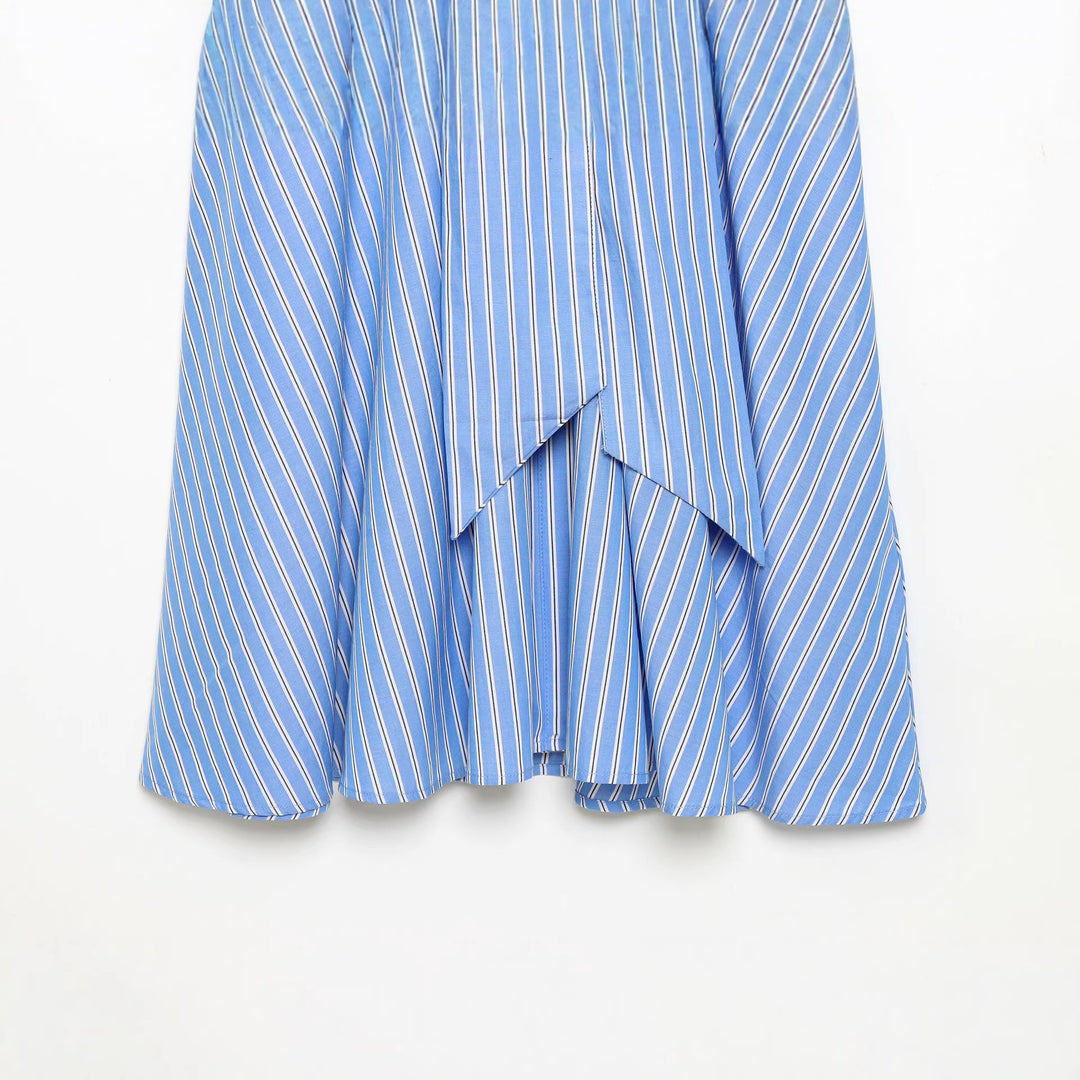 Women's striped shirt dress with tie belt, long cuffs and asymmetrical pointed hem Mune Fashion