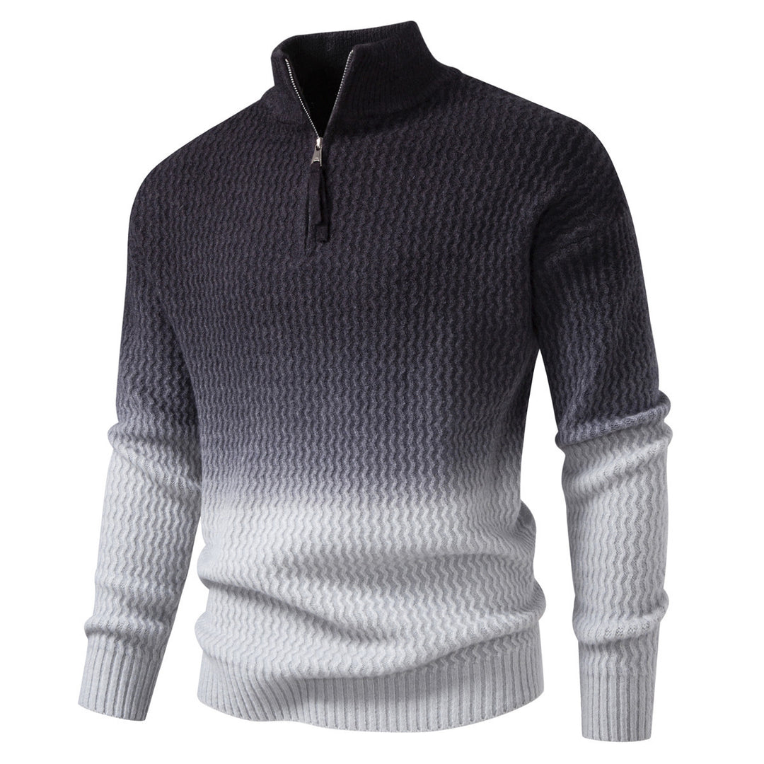 Men's fine-knit half-zip pullover with textured wave pattern and standing collar Mune Fashion