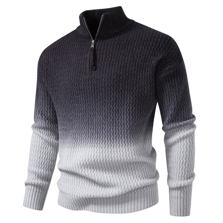 Men's fine-knit half-zip pullover with textured wave pattern and standing collar Mune Fashion