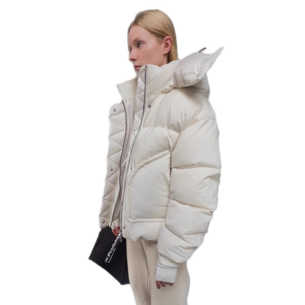 Women Oversize Quilted Puffer Jacket with extra high Stand-up Collar, double Front Zipper and boxy Silhouette Mune Fashion