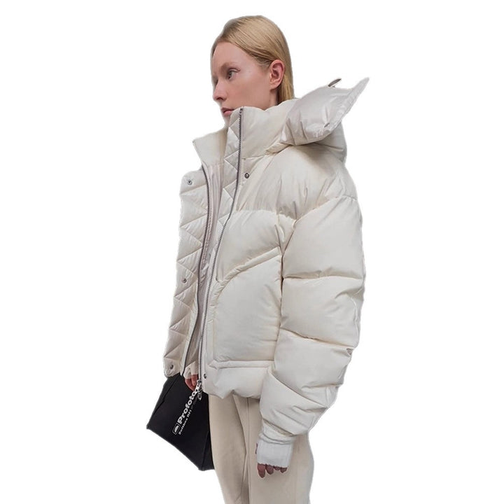 Women Oversize Quilted Puffer Jacket with extra high Stand-up Collar, double Front Zipper and boxy Silhouette Mune Fashion