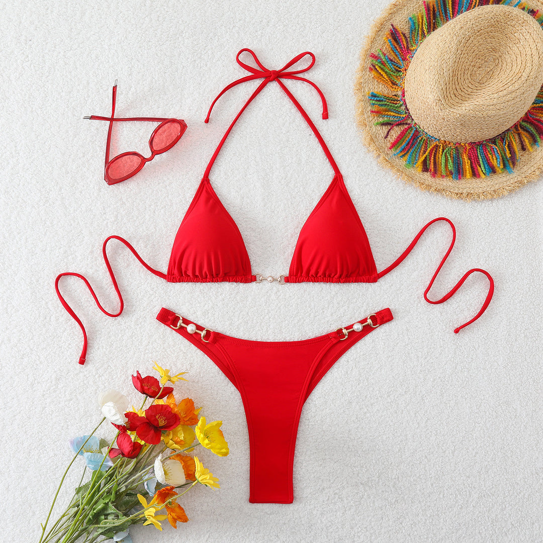 Ladies triangle bikini with elegant gold accent Mune Fashion