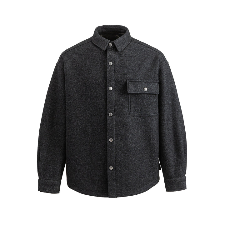 Men's Wool Blend Overshirt in Shirt Jacket Style with Snap Button Front and Flap Pocket Mune Fashion