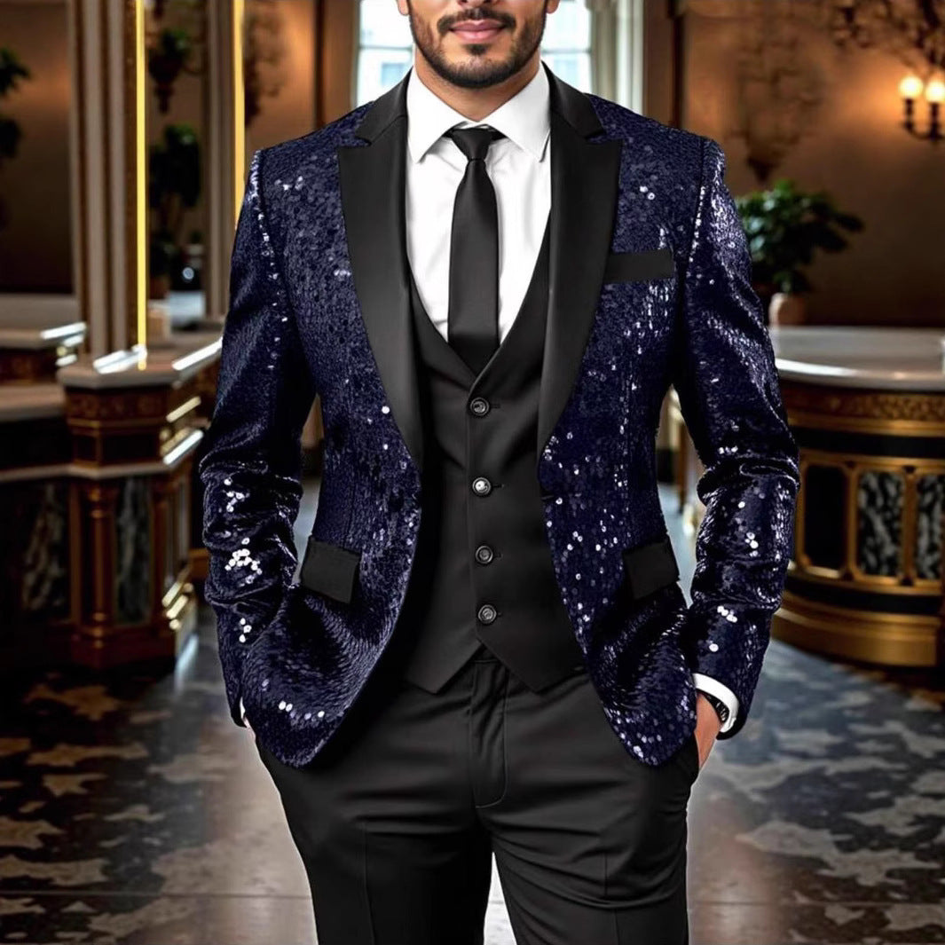 Men's sequin jacket with satin shawl collar and tailored fit Mune Fashion