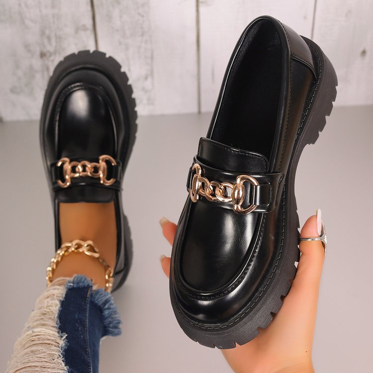 Women chunky loafers in leather look with profiled platform and chain link application Mune Fashion