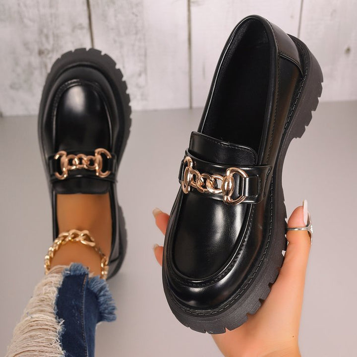 Women chunky loafers in leather look with profiled platform and chain link application Mune Fashion