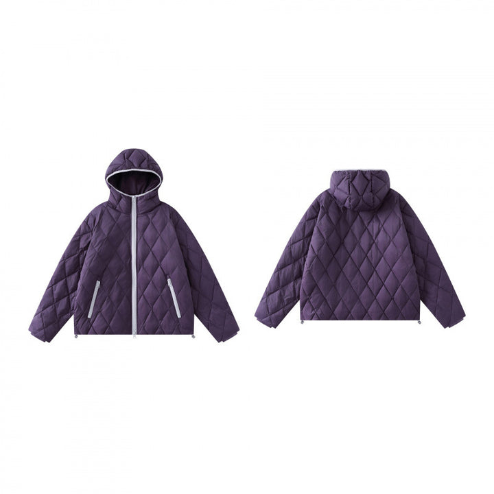 Ladies quilted jacket with hood, diamond quilting and adjustable hem Mune Fashion