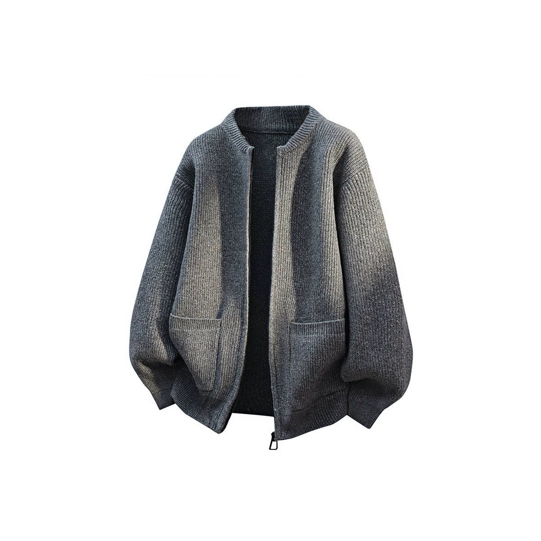 Men's Oversized Cardigan with Two-Way Zipper, Ribbed Hem and Patch Pockets Mune Fashion