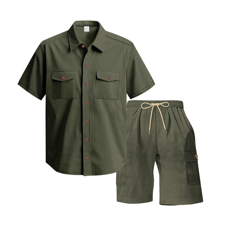 Men's structured short-sleeve shirt and bermuda set with flap pockets and elastic waistband Mune Fashion