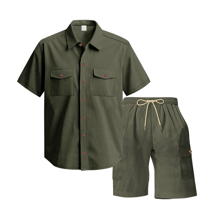 Men's structured short-sleeve shirt and bermuda set with flap pockets and elastic waistband Mune Fashion