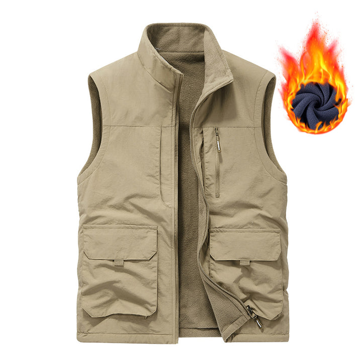 Men's Thermal Fleece Inner Vest with Water-Repellent Outer Shell, Multi-Utility Pockets and High Stand Collar Mune Fashion