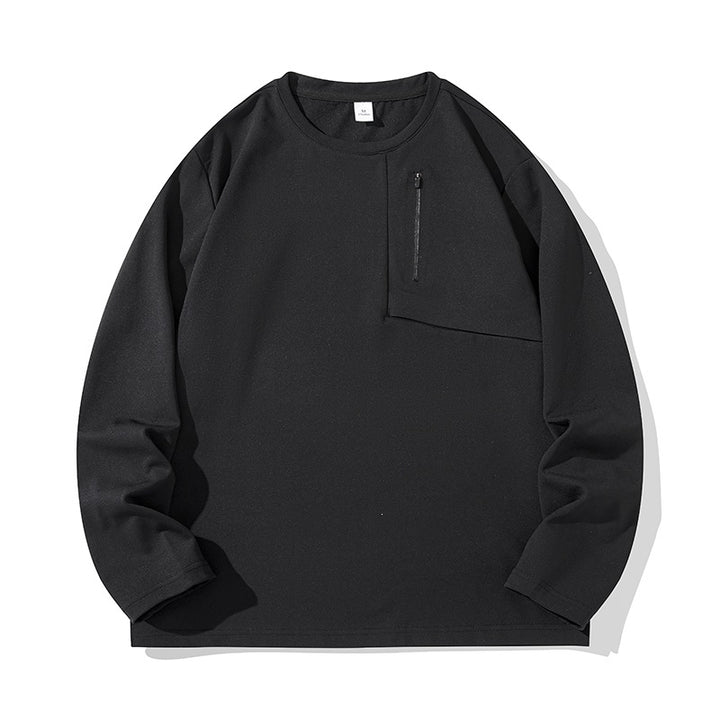 Unisex Oversize Long Sleeve Sweatshirt with Chest Zipper Pocket and Crew Neck Mune Fashion