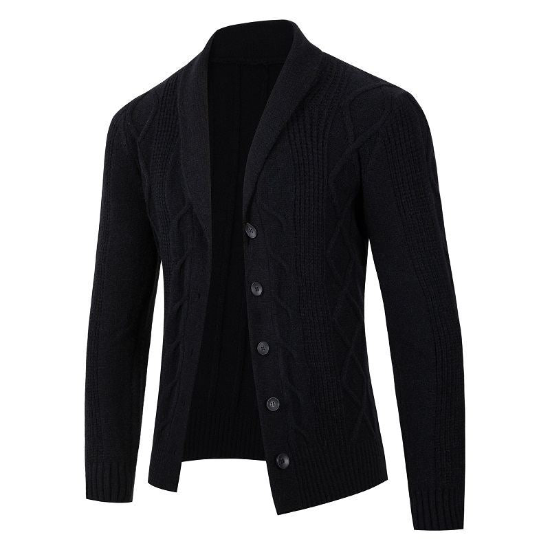 Men's Cable Knit Cardigan with Shawl Collar and Button Placket Mune Fashion